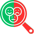 Magnifying glass with happy and unhappy face half green and half red