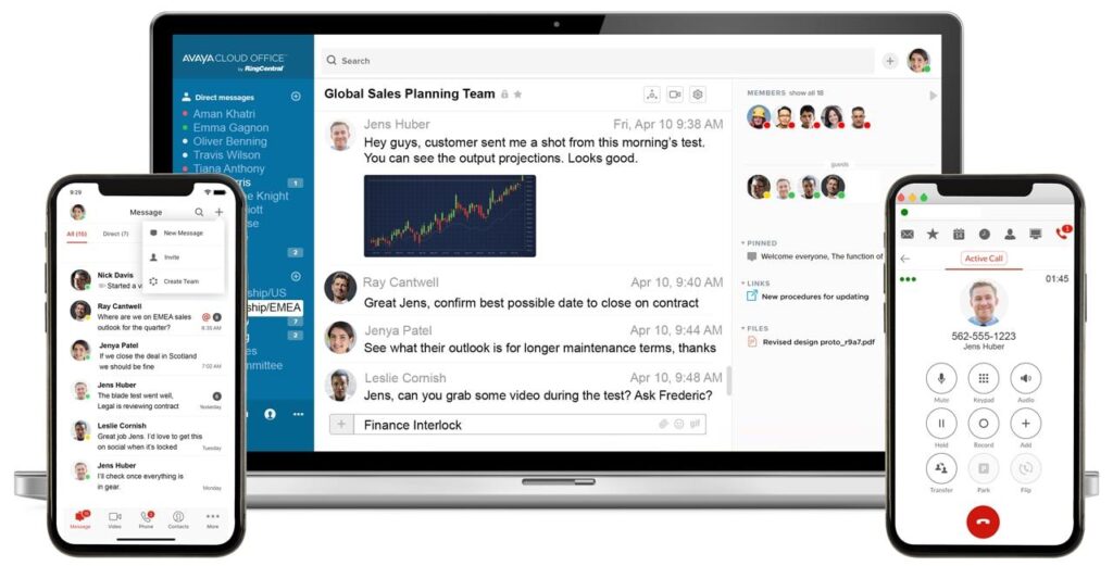Avaya IP Cloud Office app on laptop and mobile phones