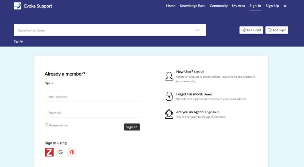Evoke Telecom Service Portal login