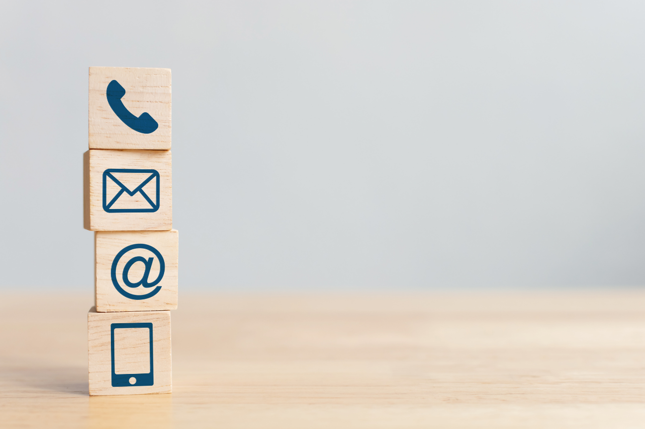 Building blocks of telephone, email, website and mobile phone for contact us. 
