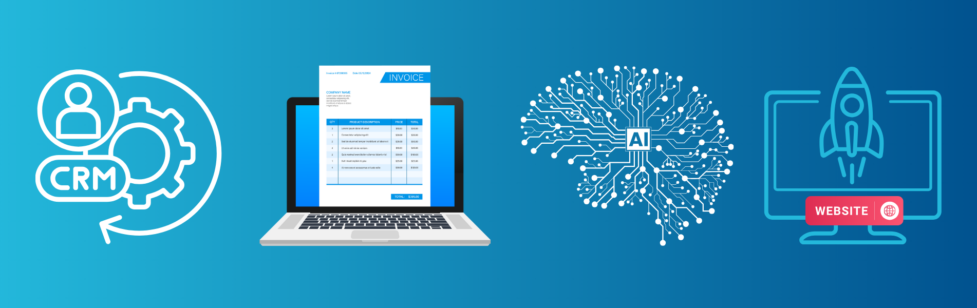 CRM, invoice, AI and new website icons