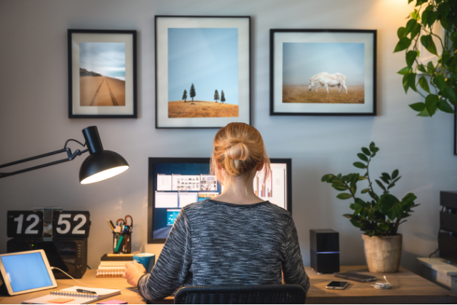 a person working from a desktop at home