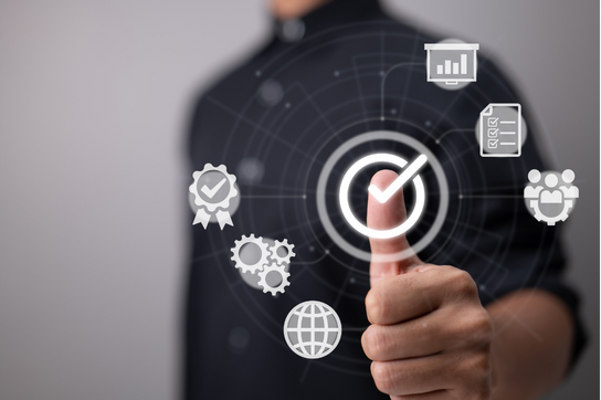 PCI compliance shown with icons and large tick in the centre